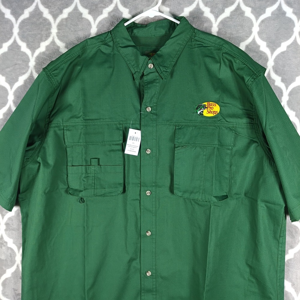 Bass Pro Shops Shirt Men 2XL Green Fishing Employee Ripstop Ventilated